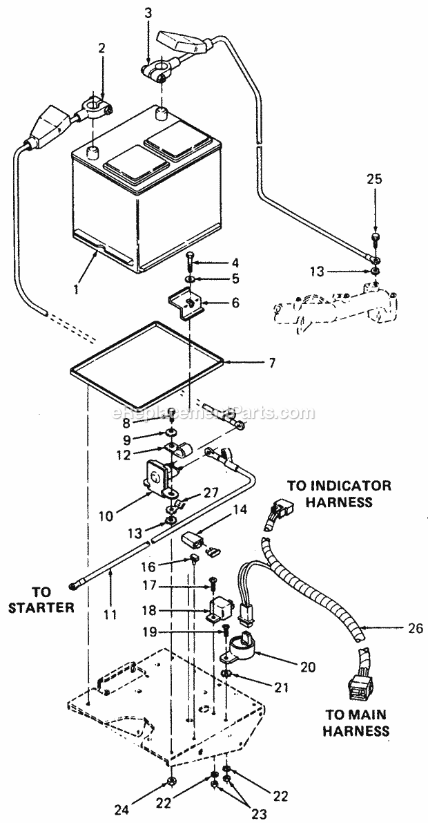 Battery & Electrical Components Diagram and Parts List for 1882 800000-821059, 140-721-100, 141-721-100 Cub Cadet Lawn Tractor